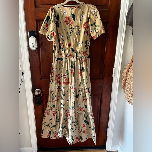 Anthropologie The Somerset Maxi Dress Cotton Tiered XL Khaki Beige Floral Puff - Picture 8 of 16